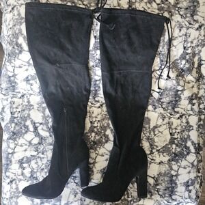 Unisa Boots Womens 8.5 M Suede Tall‎ Over The Knee High Black Block Heels Zipper